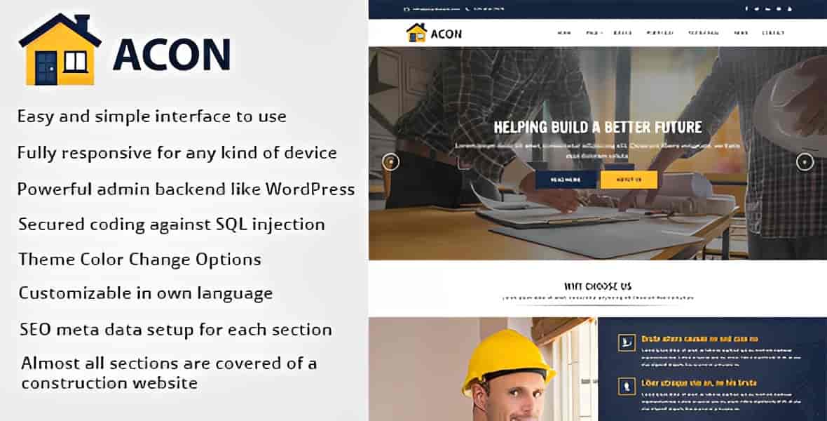 Acon architecture and construction website CMS PHP responsive design preview
