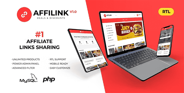 AffiLink affiliate link sharing platform PHP script interface on desktop and mobile devices