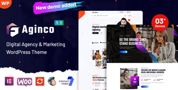 Aginco digital agency WordPress theme clean responsive layout preview