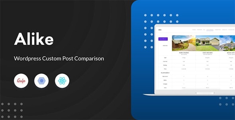 Alike WordPress post comparison plugin displaying a side-by-side comparison table for multiple post types