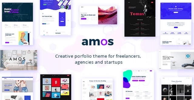 Amos Creative Portfolio WordPress Theme demo showing responsive layout and Elementor PRO integration