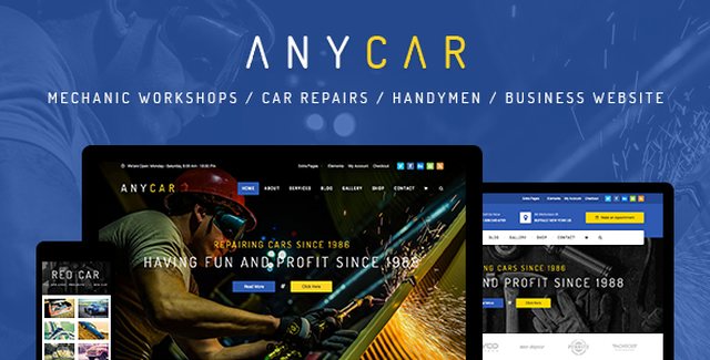 AnyCar automotive WordPress theme homepage layout for car dealerships and auto repair shops