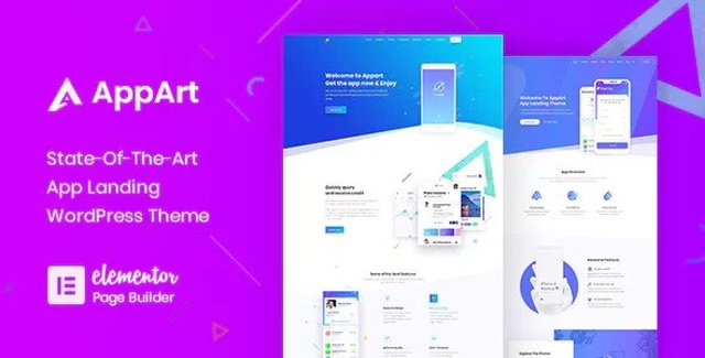 AppArt WordPress theme showcasing a modern app and SaaS landing page layout with clean design and responsive sections