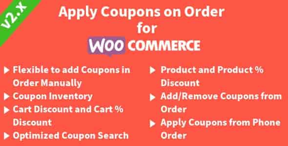 Apply Coupons on Order for WooCommerce plugin interface showing manual coupon application to an order