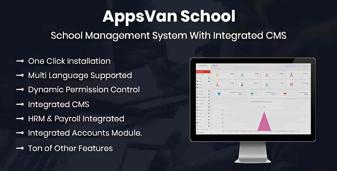 AppsVan School management system dashboard with integrated CMS interface