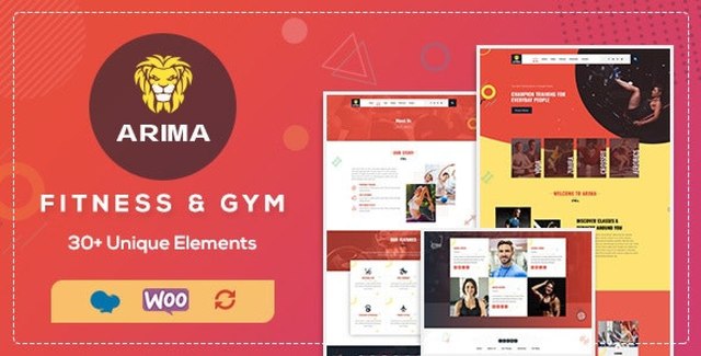 Arima gym and boxing WordPress theme with fitness website layout previews