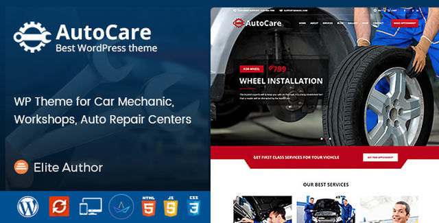 Auto Care car mechanic WordPress theme demo showing a professional automotive repair website layout