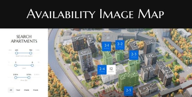 Interactive availability image map wordpress plugin interface showing apartment complex floor plan with hover effects