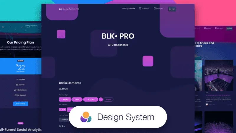 BLK Bootstrap design system PRO HTML template showcasing component library and page layouts