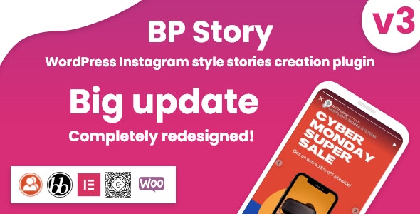 BP Story Instagram style stories plugin interface for WordPress showing story creation and management