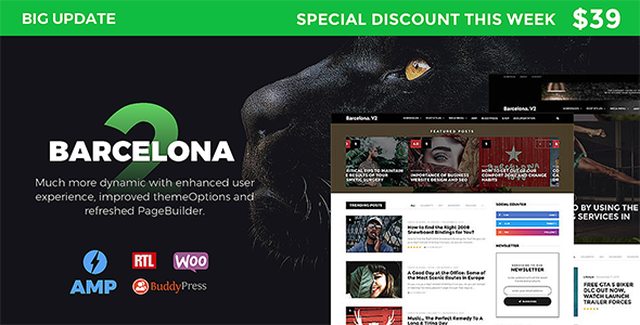Barcelona clean news and magazine WordPress theme homepage preview with responsive layout and modern editorial design