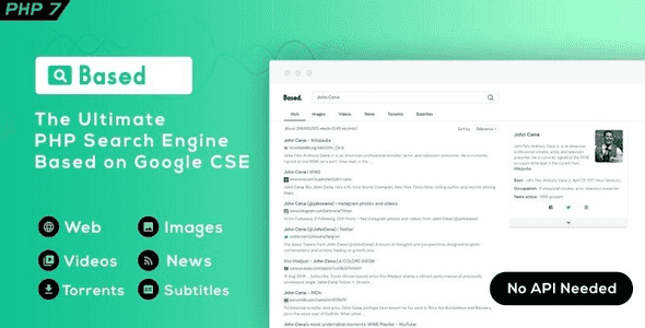 Based PHP search engine script dashboard interface with custom search engine configuration