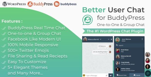 Better User Chat for BuddyPress interface showing group messaging and emojis
