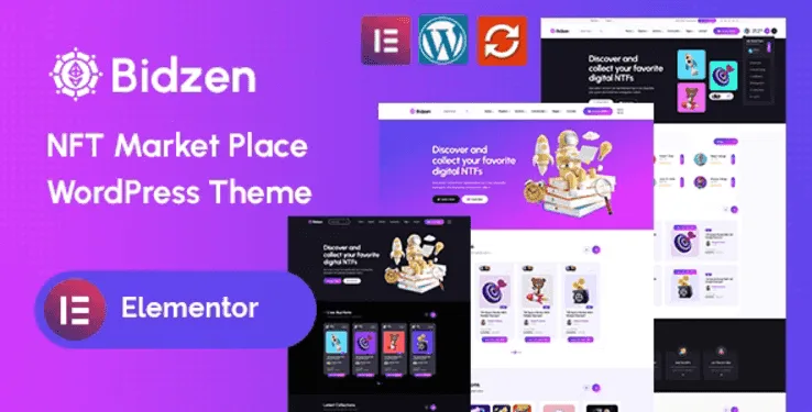 Bidzen NFT Marketplace WordPress theme dark and light version preview