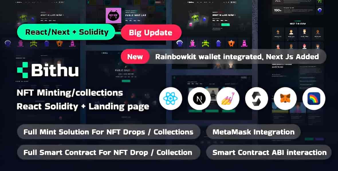 Bithu NFT minting and collection script landing page with Web3 wallet connection