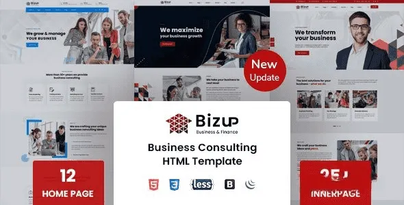 Bizup business consulting HTML template preview showing modern corporate website layout