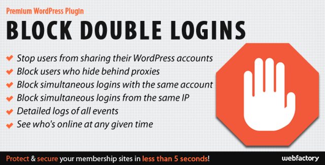 WordPress plugin interface for blocking double logins and preventing account sharing