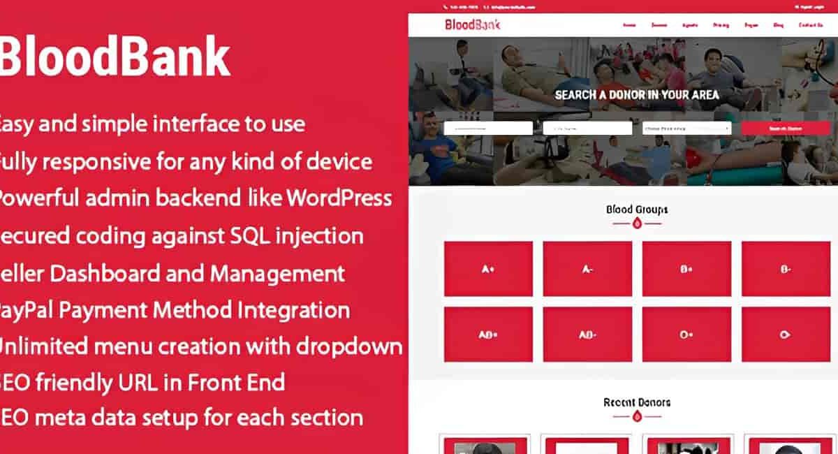 BloodBank blood donor directory PHP script with PayPal integration and donor management CMS