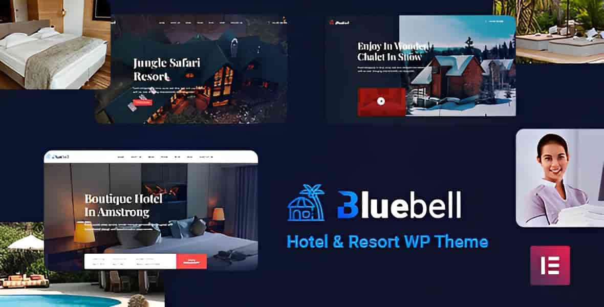 Bluebell Hotel & Resort WordPress Theme preview showcasing responsive accommodation website design
