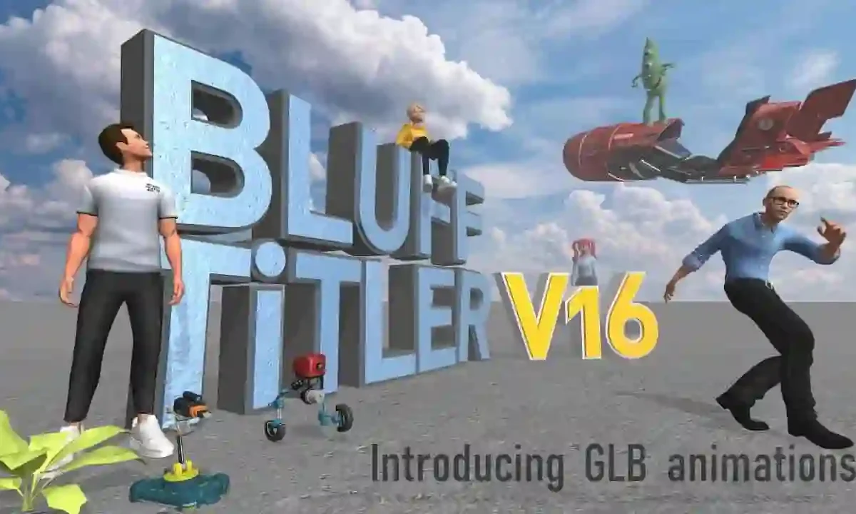 BluffTitler Premium for Windows - 3D video animation software interface showing real-time title editing and effects