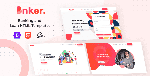 Bnker banking and loan HTML template with RTL support and 3 demo variations