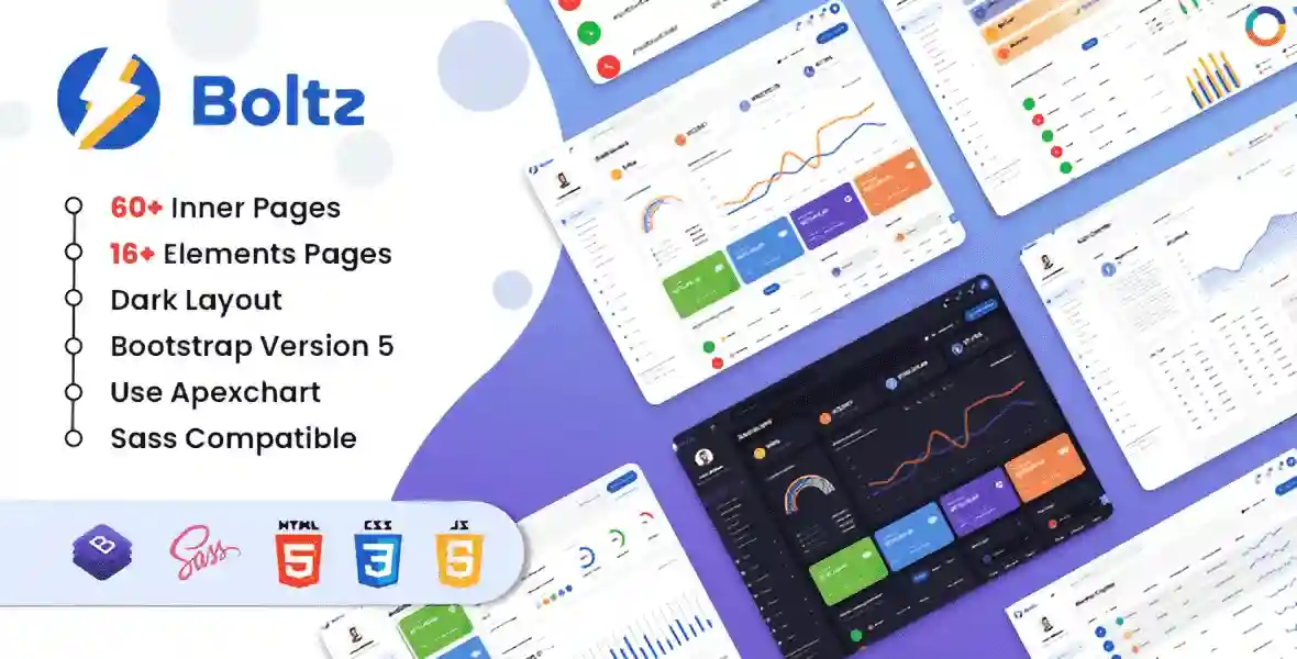 Boltz crypto admin dashboard template built with Bootstrap 5 and HTML5