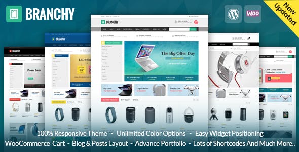 Branchy WooCommerce responsive theme demo showcasing a modern online store layout