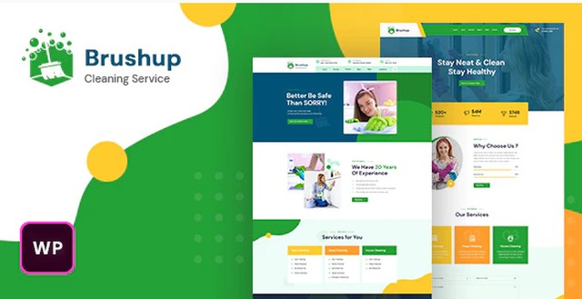 Brushup cleaning service WordPress theme with Elementor PRO page builder layout