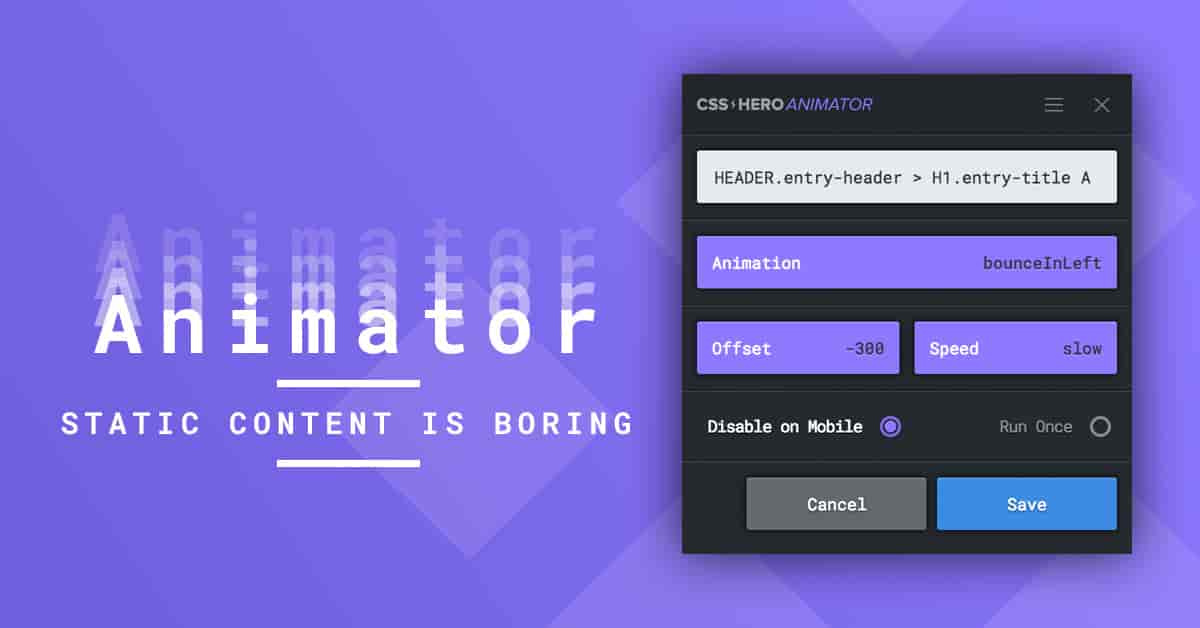 CSS Hero Animator WordPress plugin animation interface