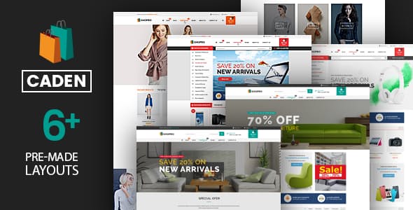 Caden Mega Store responsive WordPress theme showcasing a modern WooCommerce online storefront layout