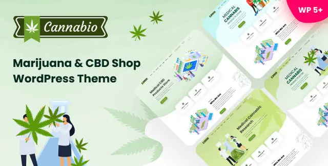 Cannabio cannabis WordPress theme homepage preview showing modern dispensary website design