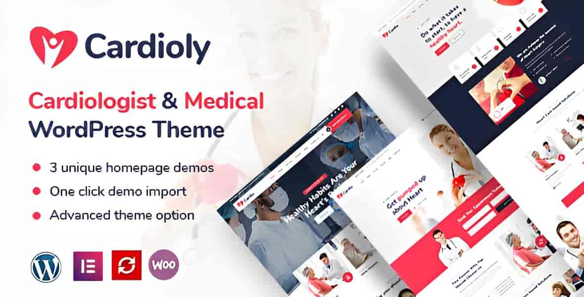 Cardioly cardiologist WordPress theme demo showcasing a professional medical website layout