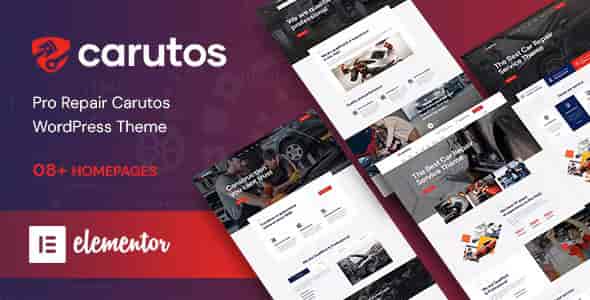 Carutos WordPress theme dashboard showing automotive service and auto parts e-commerce layout