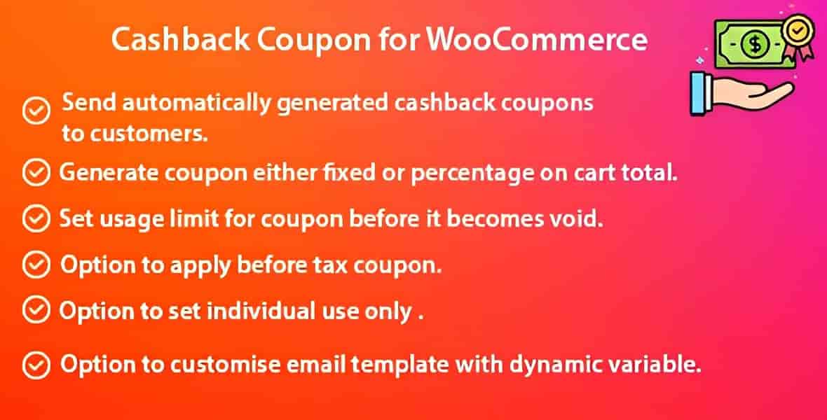 Cashback Coupon for WooCommerce WordPress plugin interface showing coupon management dashboard
