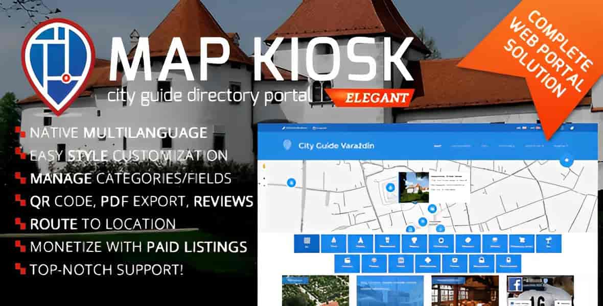 City guide directory PHP script interface with Elementor PRO