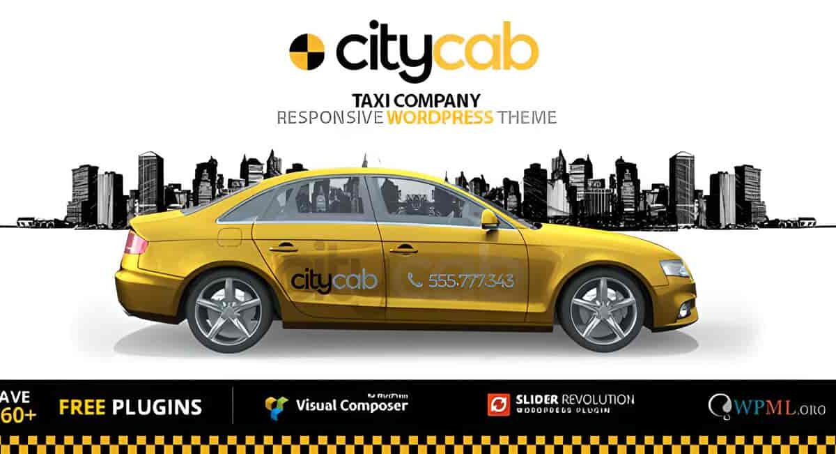 CityCab taxi company WordPress theme homepage demo with booking form and modern transportation design