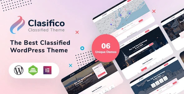 Clasifico classified ads WordPress theme demo showcasing responsive layout and Elementor builder interface