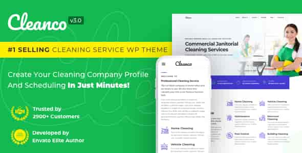 Cleanco cleaning company WordPress theme preview showing professional website design