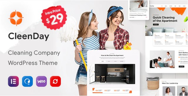 CleenDay cleaning company WordPress theme homepage layout