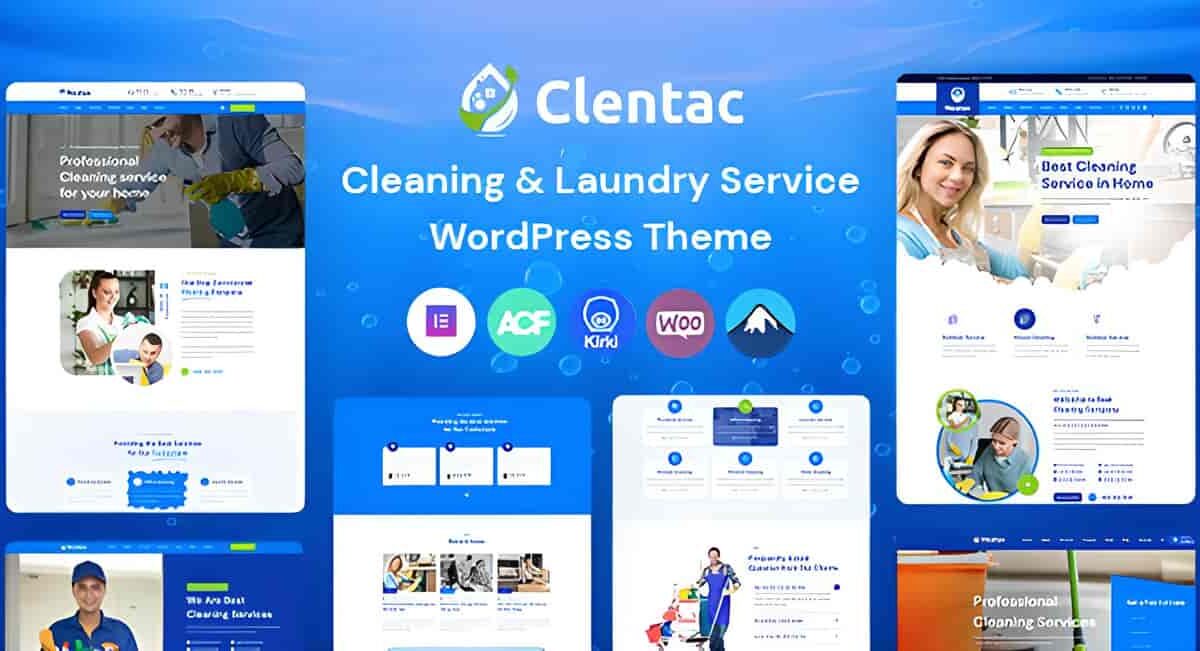 Clentac cleaning services WordPress theme with Elementor