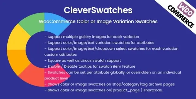 CleverSwatches WooCommerce color and image variation swatches plugin interface showing product attribute options