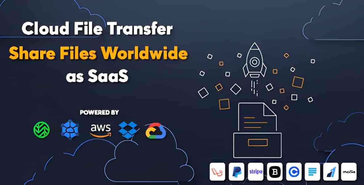 Cloud File Transfer SaaS platform interface showing file upload and cloud storage integration