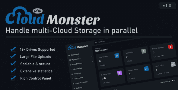 Cloud Monster multi cloud file manager PHP script dashboard