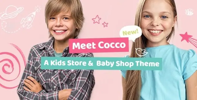 Cocco WordPress theme homepage layout for a kids clothing and baby products online store