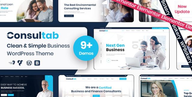 Consultab business consulting WordPress theme homepage preview with modern corporate layout
