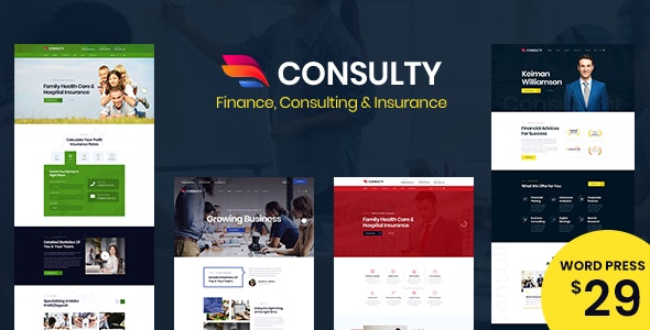 Consulty business finance WordPress theme homepage preview