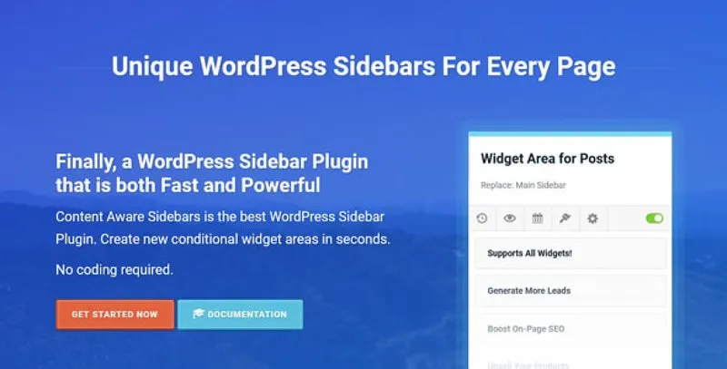 Content Aware Sidebars Pro WordPress plugin interface showing conditional sidebar settings
