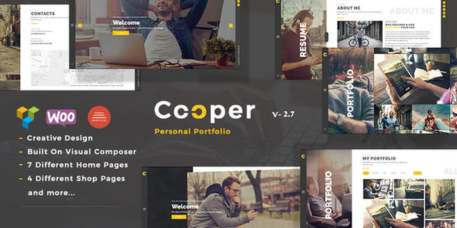 Cooper personal portfolio WordPress theme with scrolling layout preview