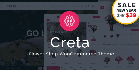 Creta responsive flower shop WooCommerce theme showcasing floral store layout