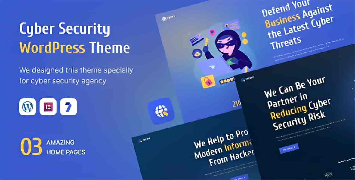 Cycure cyber security services WordPress theme preview showing modern professional design